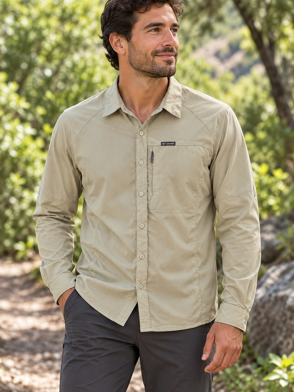 Columbia Men's Lightweight Long-Sleeve Outdoor Shirt Jacket - Khaki
